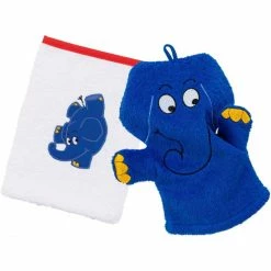 Coupon ❤️ Smithy Blauer Elefant Waschhandschuhe - 2er Set - 2er Set - 14x23 Cm, 26x17 Cm - Blau ?
