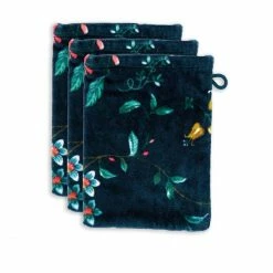 Blitzangebot ✨ Pip Studio Les Fleurs Waschhandschuh - 3er Set - 3er Set: 16x22x3 Cm - Dark Blue ?