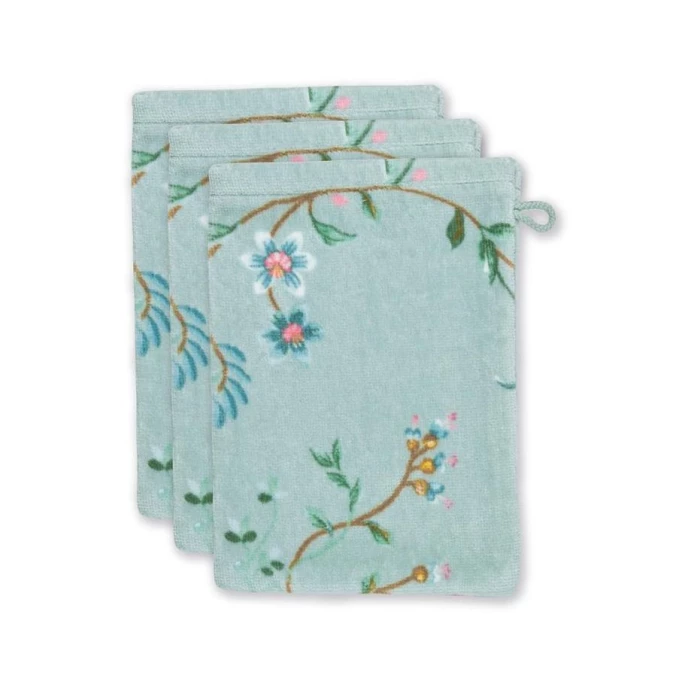 Großhandel ? Pip Studio Les Fleurs Waschhandschuh - 3er Set - 3er Set: 16x22x3 Cm - Blue ? 1 Großhandel ? Pip Studio Les Fleurs Waschhandschuh - 3er Set - 3er Set: 16x22x3 Cm - Blue ?