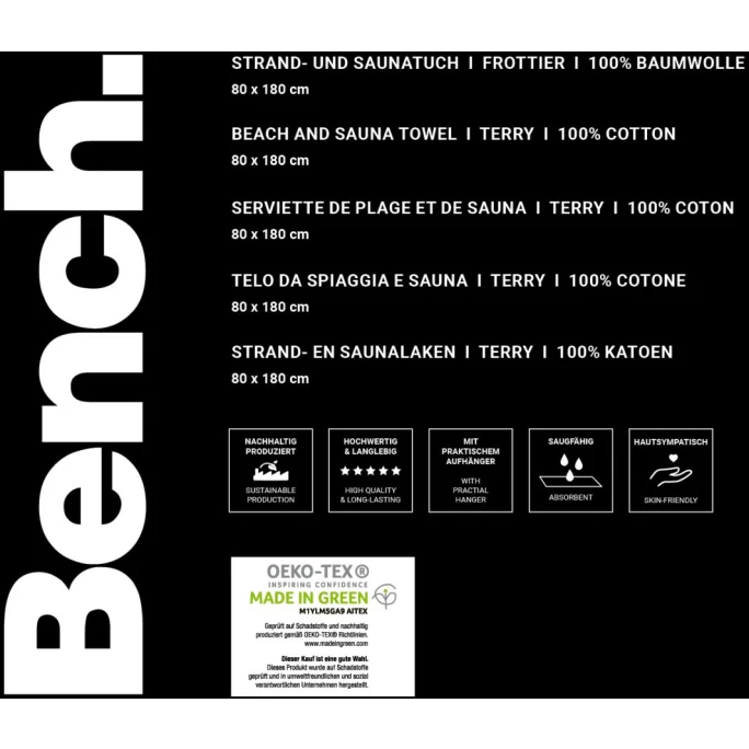 Aktion ❤️ Bench Frottier-Saunatuch - 80x180 Cm - Schwarz ✨ 6 Aktion ❤️ Bench Frottier-Saunatuch - 80x180 Cm - Schwarz ✨ – Bild 6